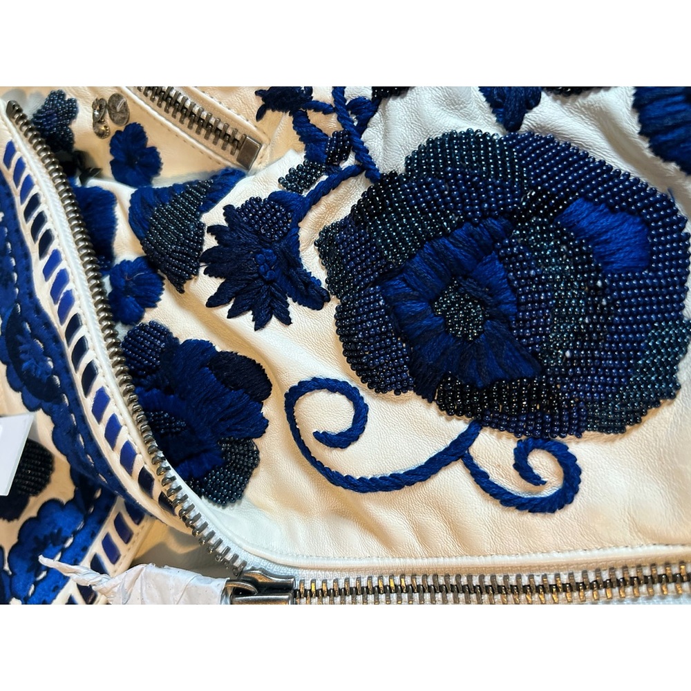 Alice + Olivia Cody Embroidered Floral Studded Embellished Leather Moto Jacket - Picture 15 of 17